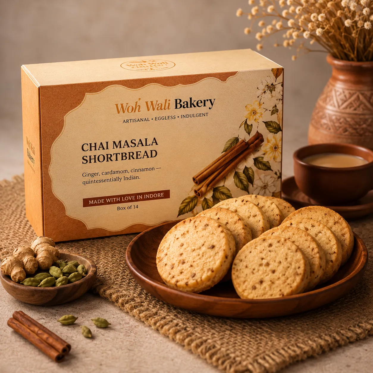Chai Masala Eggless Shortbread Cookies box of 14 – Woh Wali Bakery Indore