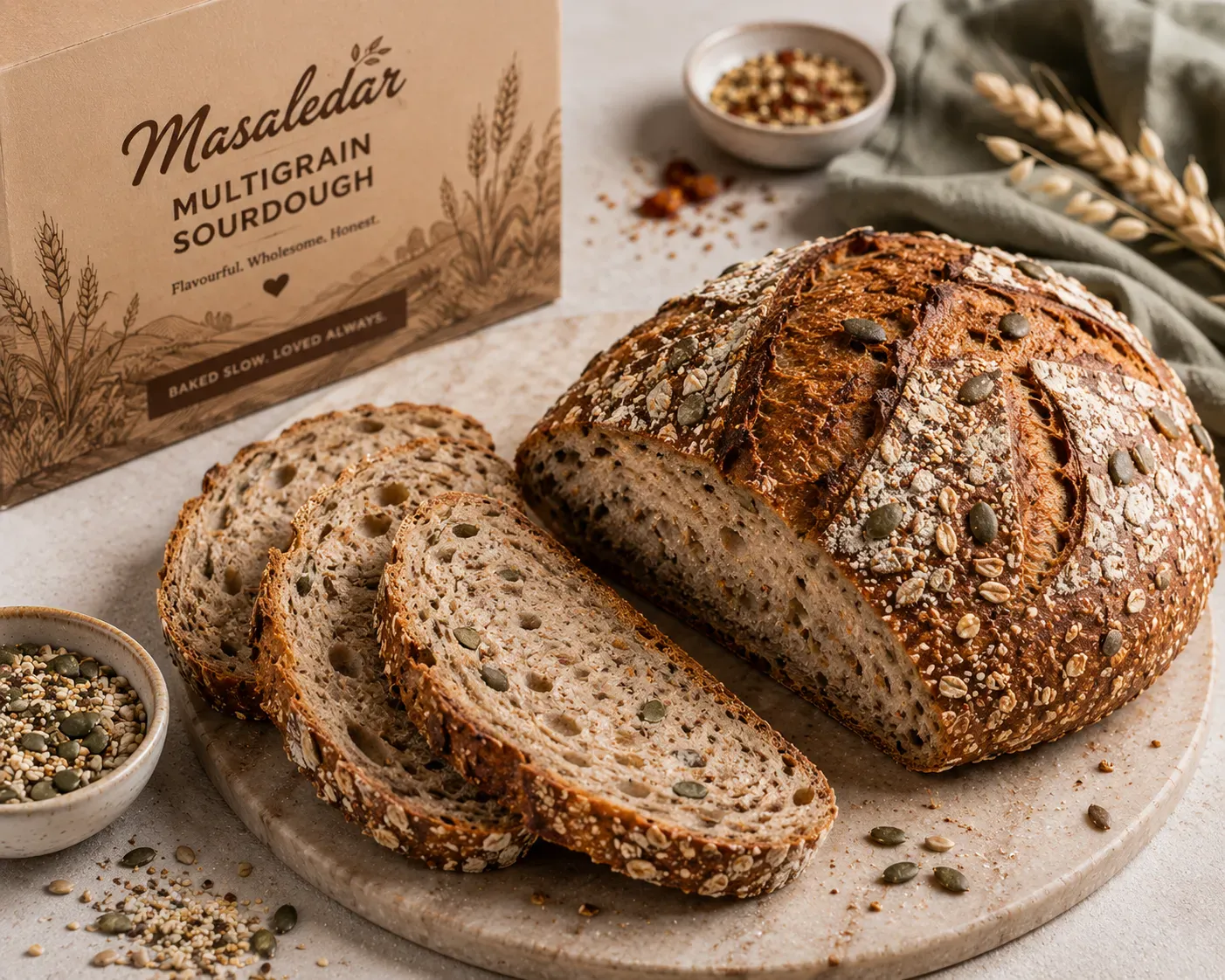 Masaledar Eggless Multigrain Sourdough Loaf – Woh Wali Bakery Indore