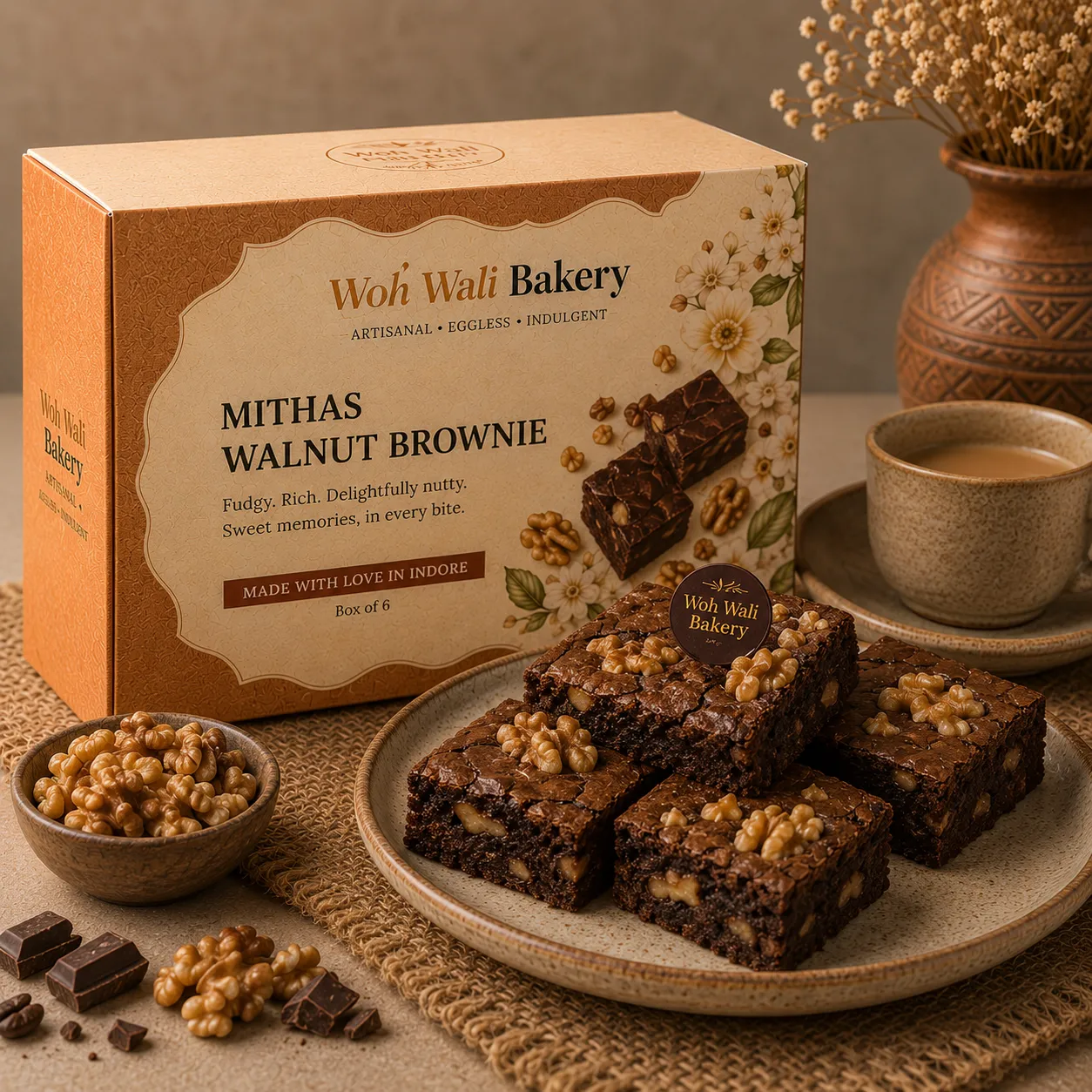 Mithas Eggless Fudgy Walnut Brownie with crinkle top – Woh Wali Bakery Indore
